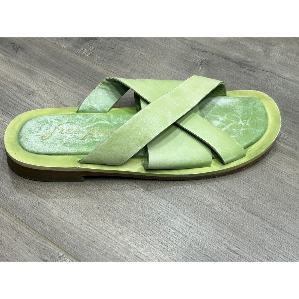Free People Del Mar Sandals Womens 7 Green Leather Slide Strappy Boho Summer - Picture 5 of 9